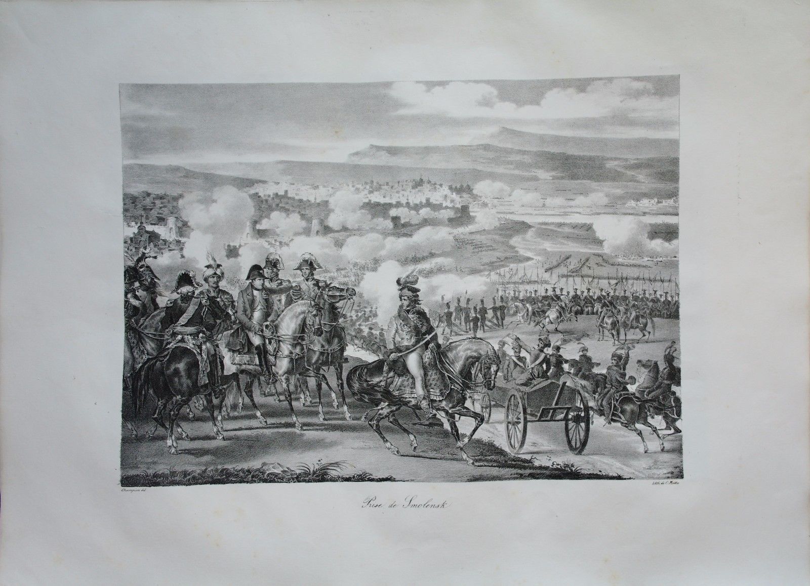 Lithographie XIX Smolensk Land- Russland Bagration Napoleon_.jpg